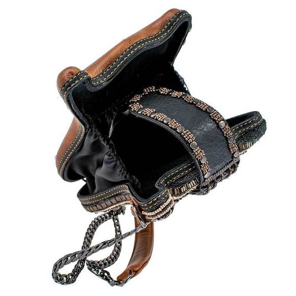 Mary Frances Open Mic Music Bag Brown Guitar Strings Acoustic Beaded Handbag New - Picture 4 of 7